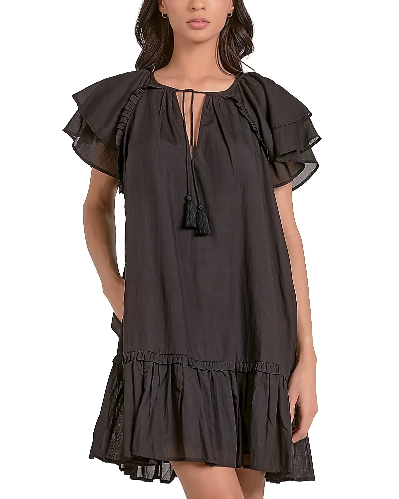 Elan Short Sleeve Ruffle Baby Doll Dress
