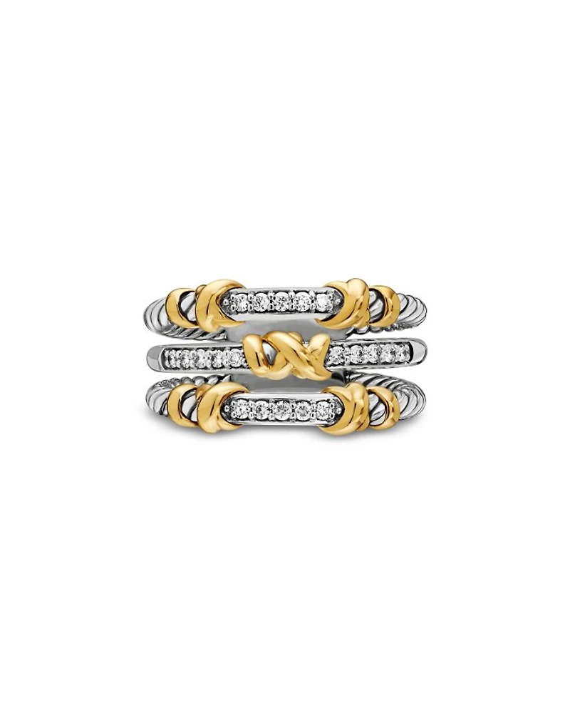 Petite Helena Wrap Three Row Ring Sterling Silver with 18K Yellow Gold and Diamonds, 12mm