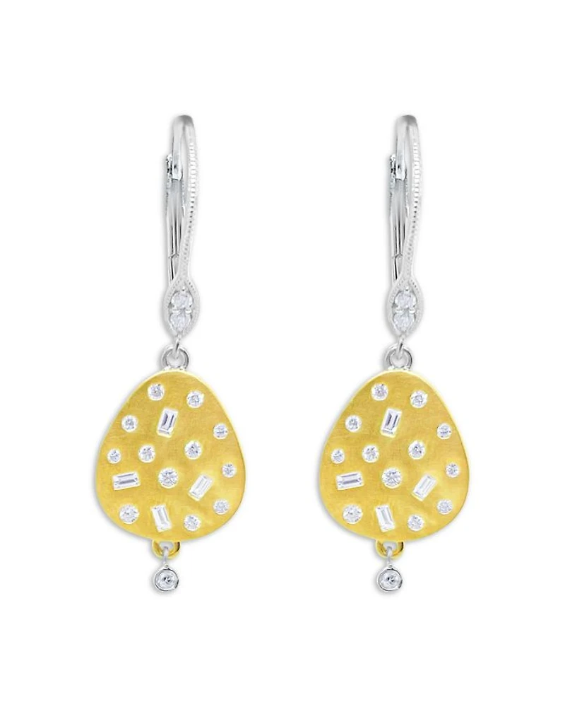 14K White & Yellow Gold Diamond Scatter Disc Drop Earrings
