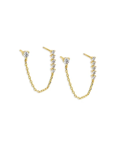 Cubic Zirconia Double Stud Chain Earrings