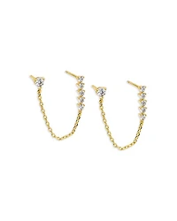 Cubic Zirconia Double Stud Chain Earrings