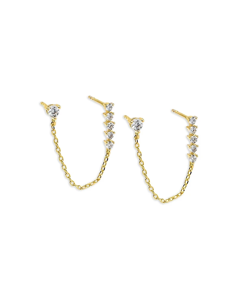 By Adina Eden Cubic Zirconia Double Stud Chain Earrings