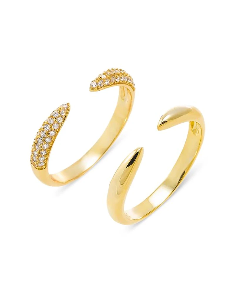 Pavé X Solid Double Claw Ring, Set of 2