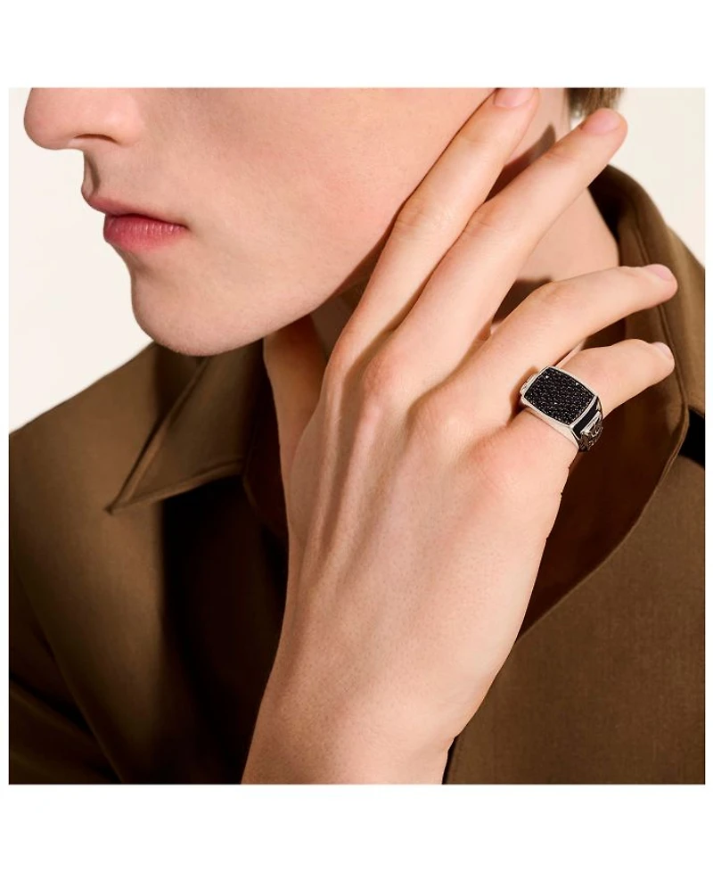 Men's Sterling Silver ID Black Sapphire Pavé Signet Ring