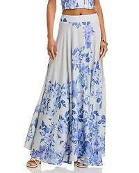Aqua Placed Floral Skirt - Exclusive