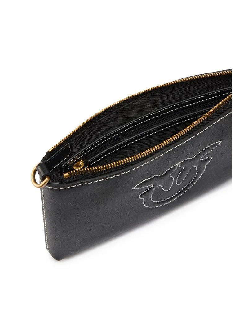 Horizontal Flat Mini Black Leather Shoulder Bag