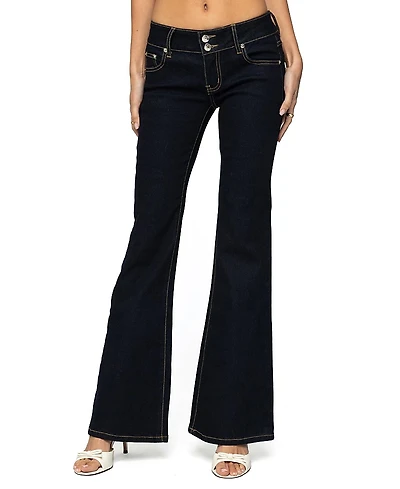 Edikted Tilda Low Rise Flared Dark Rinse Wash Jeans