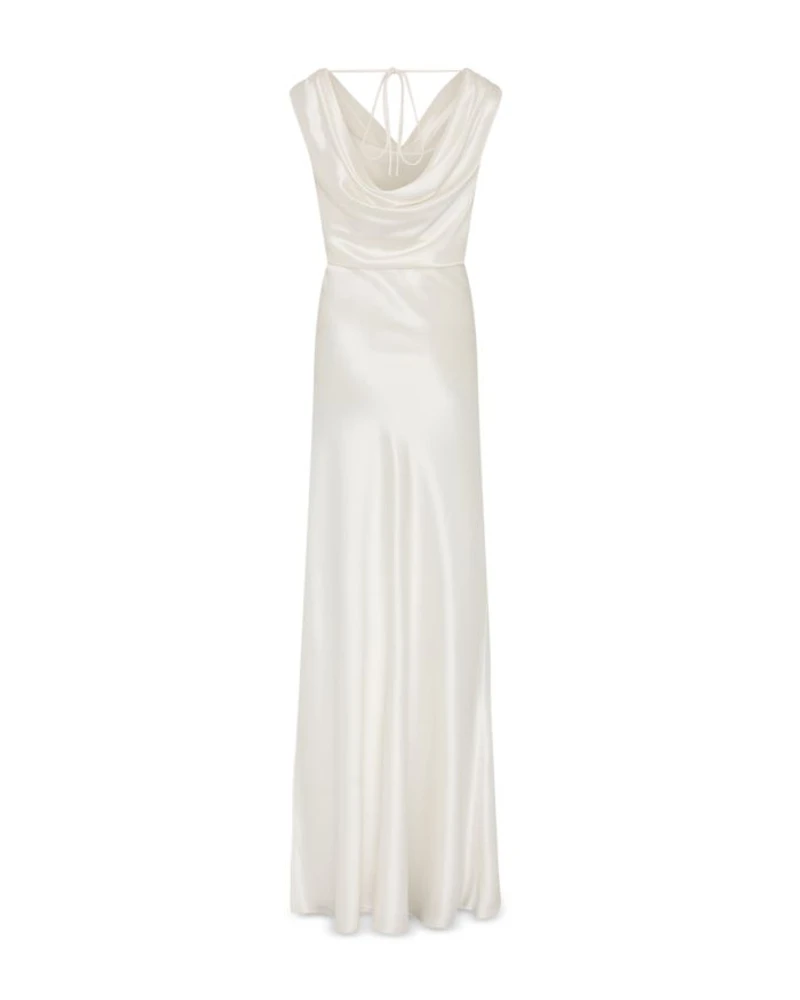 Hammered Satin Cowl Neck Gown