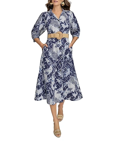 Donna Karan Linen Blend Belted Shirtdress
