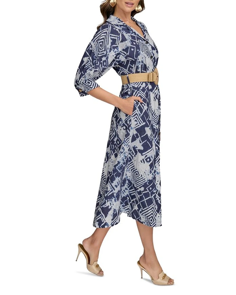 Linen Blend Belted Shirtdress