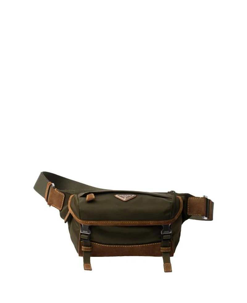 Small Re-Nylon And Suede Shoulder Bag