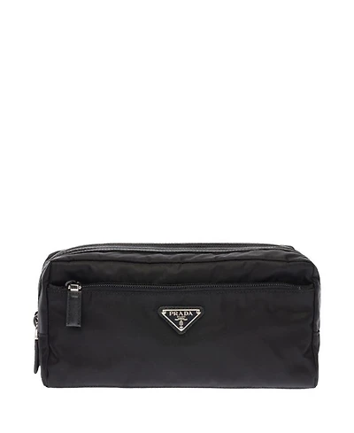 Re-Nylon and Saffiano Leather Travel Pouch