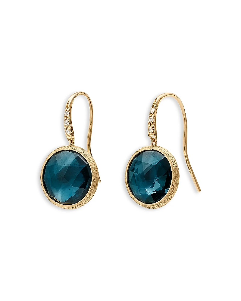 Marco Bicego 18K Yellow Gold Jaipur Color London Blue Topaz & Diamond Drop Earrings
