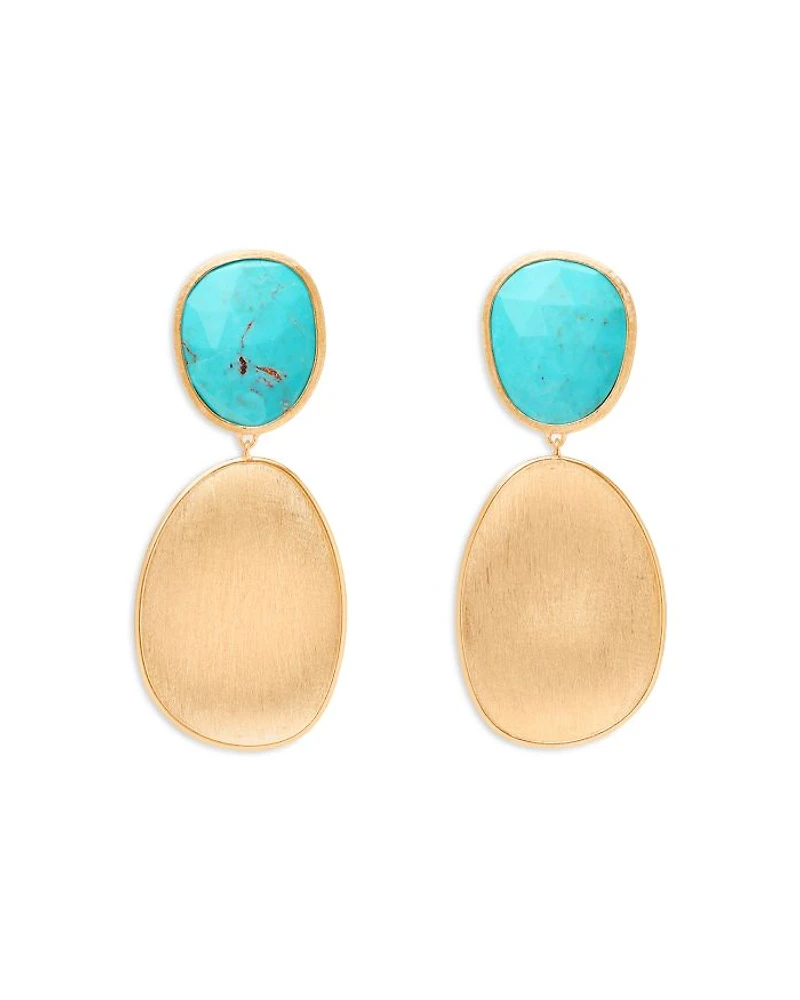 18K Yellow Gold Lunaria Turquoise Double Drop Earrings
