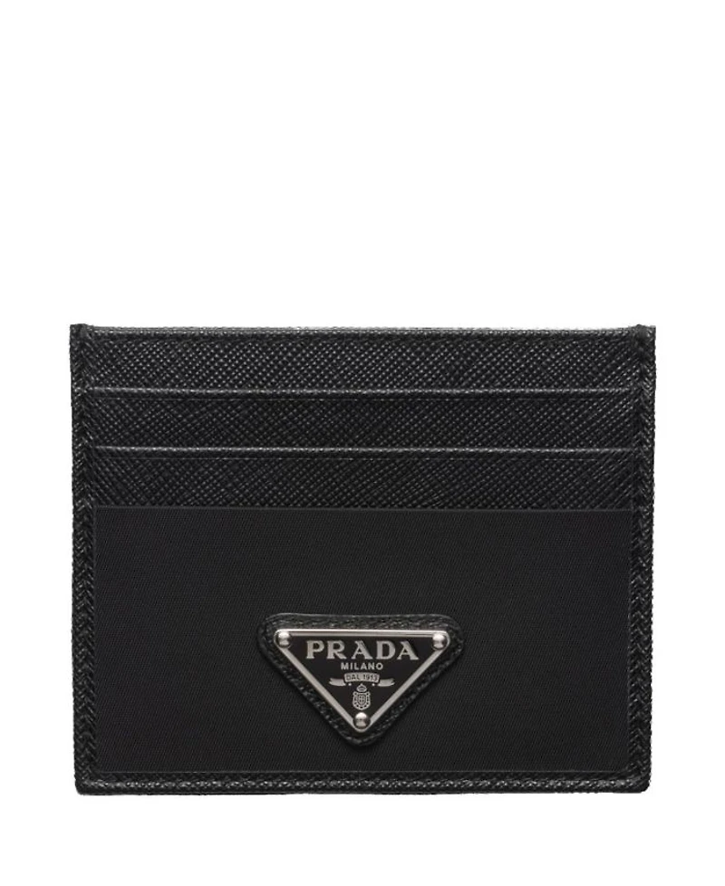 Re-Nylon and Saffiano Leather Card Holder