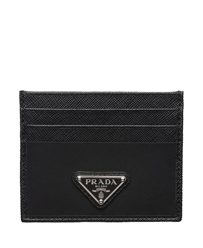 Re-Nylon and Saffiano Leather Card Holder