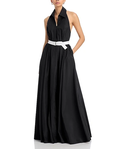 Norma Kamali Halter Neck Flared Gown