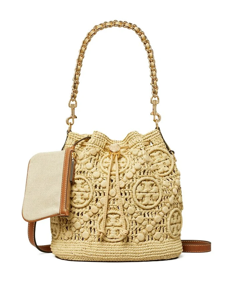 T Monogram Raffia Bucket Bag