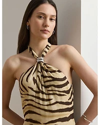Zebra Print Ruffle Trim Georgette Gown