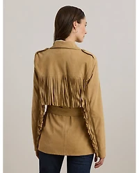 Fringe Trim Belted Goat Suede Jacket