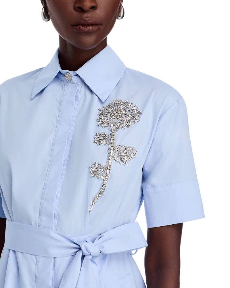 Rose Applique Cotton Button Down Dress