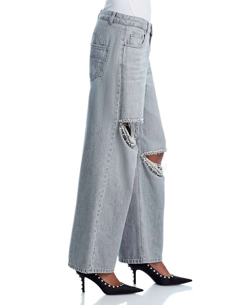 High Rise Wide Leg Jeans Light Grey