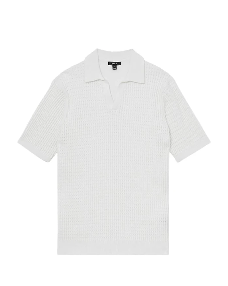 Open Collar Textured Polo Shirt