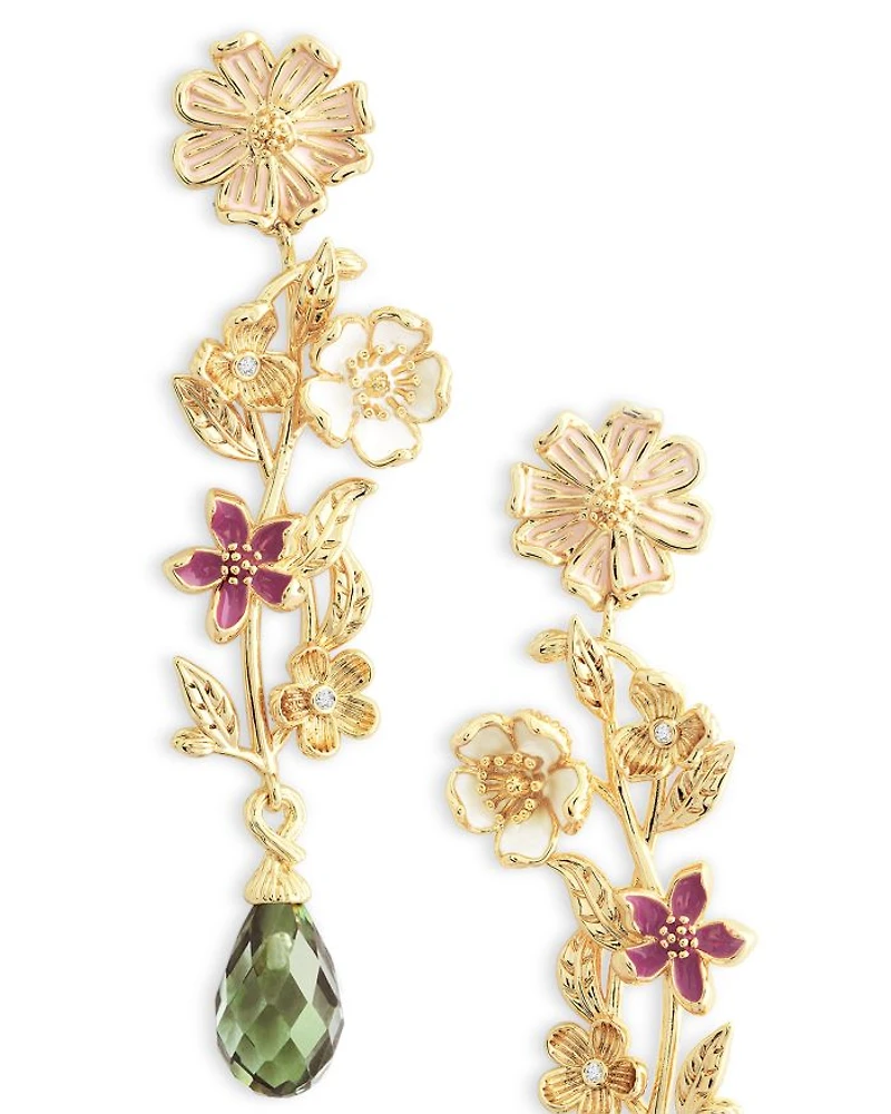 Pavé & Stone Wildflower Linear Drop Earrings
