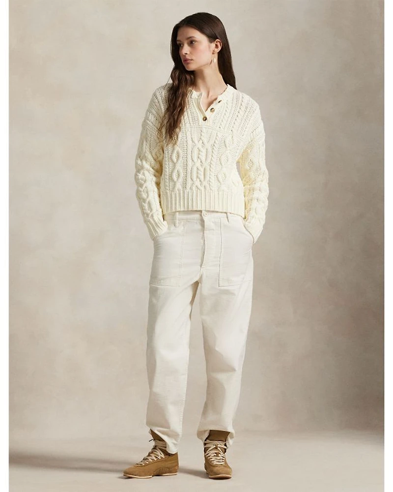 Aran Knit Cotton Henley Sweater