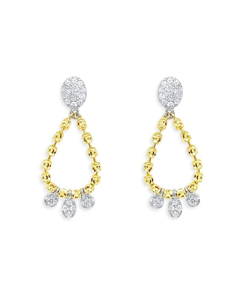 14K Gold Diamond Barrel Chain Loop Earrings