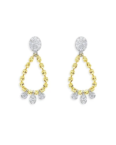 14K Gold Diamond Barrel Chain Loop Earrings