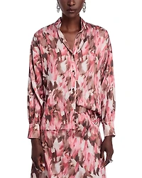 Misook Printed Mandarin Collar Blouse