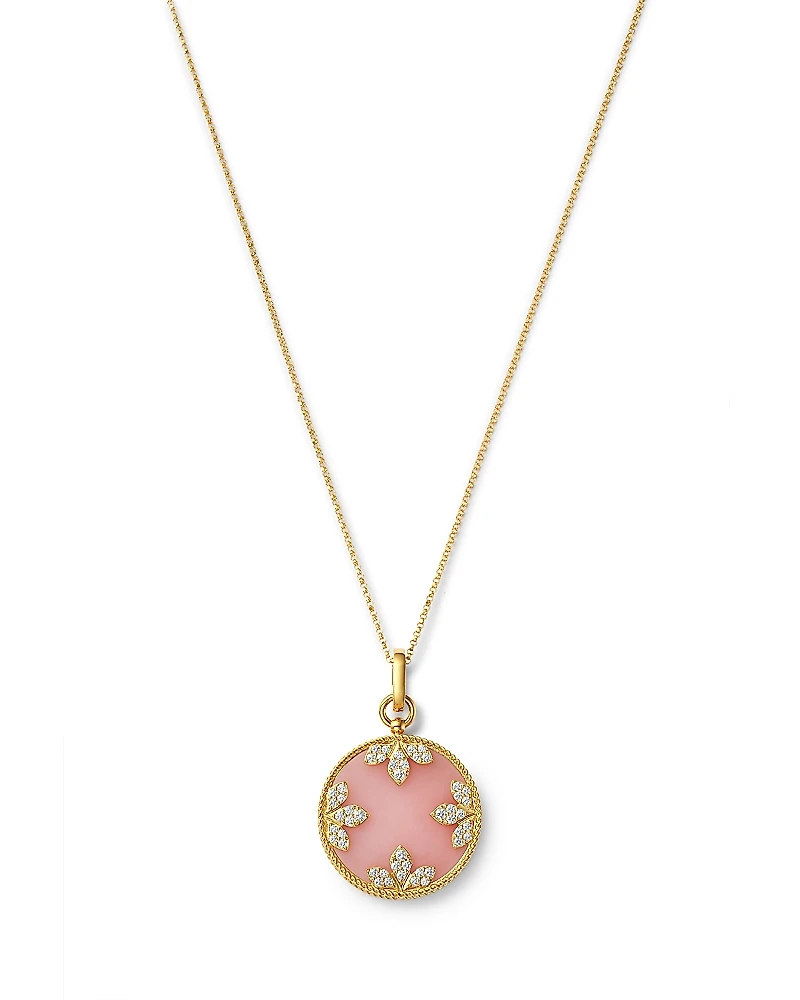 Roberto Coin 18K Yellow Gold Venetian Princess Medallion Pink Opal & Diamond Pendant Necklace, 15-17