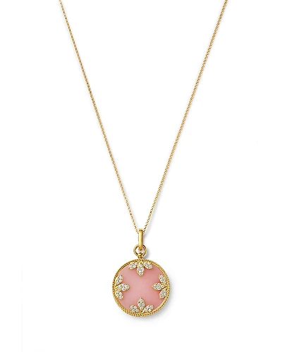 Roberto Coin 18K Yellow Gold Venetian Princess Medallion Pink Opal & Diamond Pendant Necklace, 15-17
