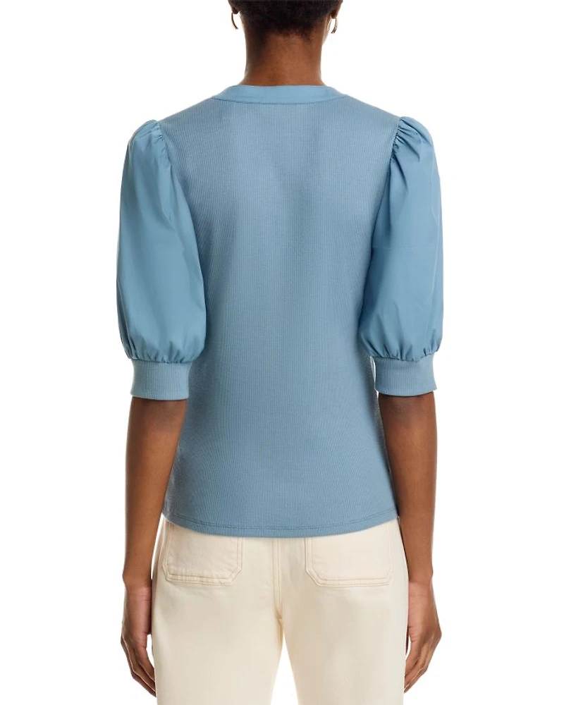 Coralee Mixed Media Puff Sleeve Top