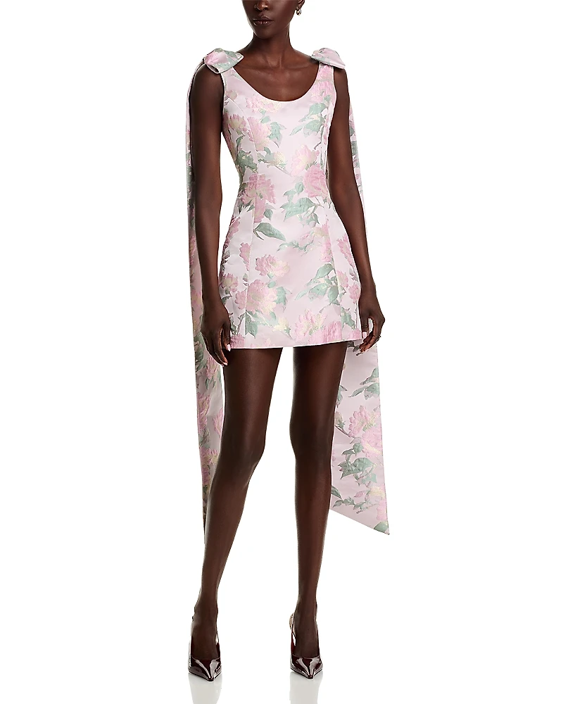 Markarian Gita Light Pink Brocade Scoop Neck Mini Dress