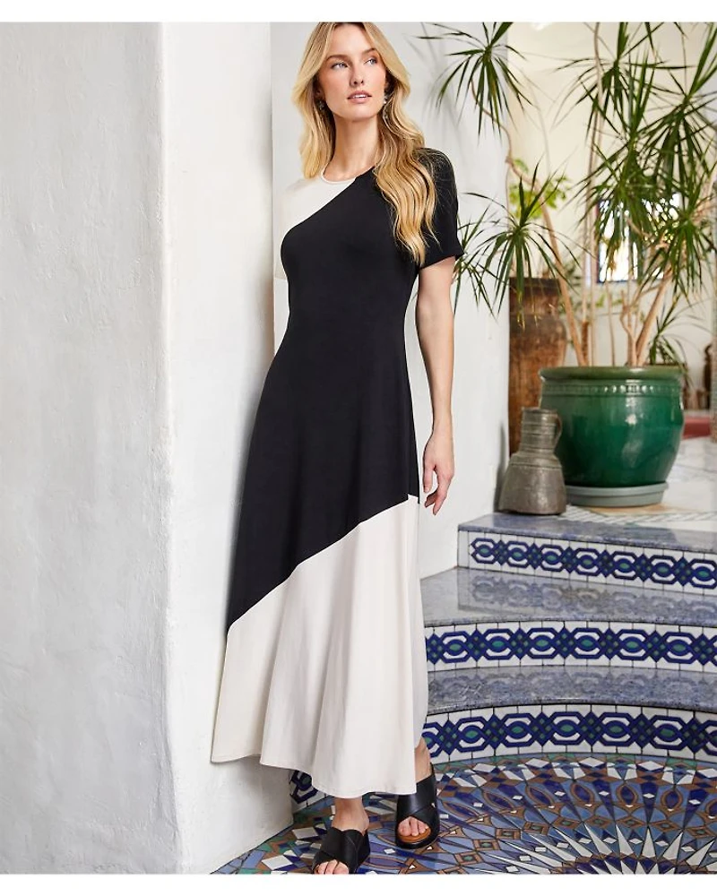 Short Sleeve Contrast Midi Dress