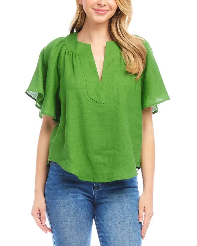 Linen Flutter Sleeve Top
