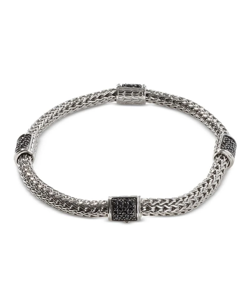 Sterling Silver Icon Bracelet with Pavé Black Sapphires, 5mm