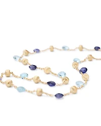 18K Yellow Gold Paradise Blue Topaz, Iolite Bead Collar Necklace, 16-17.5"
