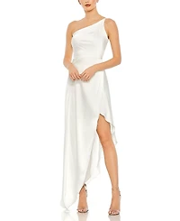 Mac Duggal One Shoulder Hi-Low Draped Charmeuse Dress
