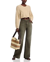 Cropped Cable Crewneck Sweater