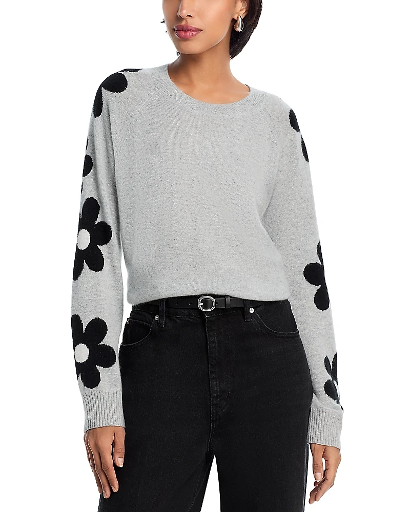 Aqua 100% Cashmere Floral Sleeve Sweater - Exclusive