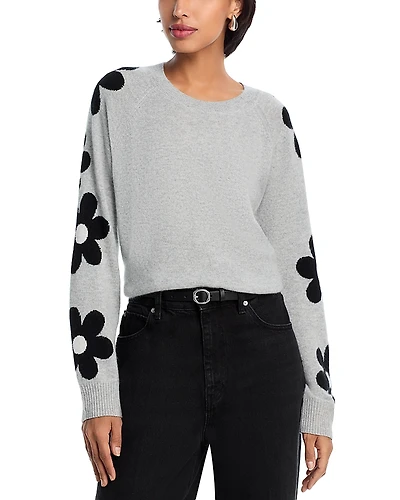 Aqua 100% Cashmere Floral Sleeve Sweater - Exclusive