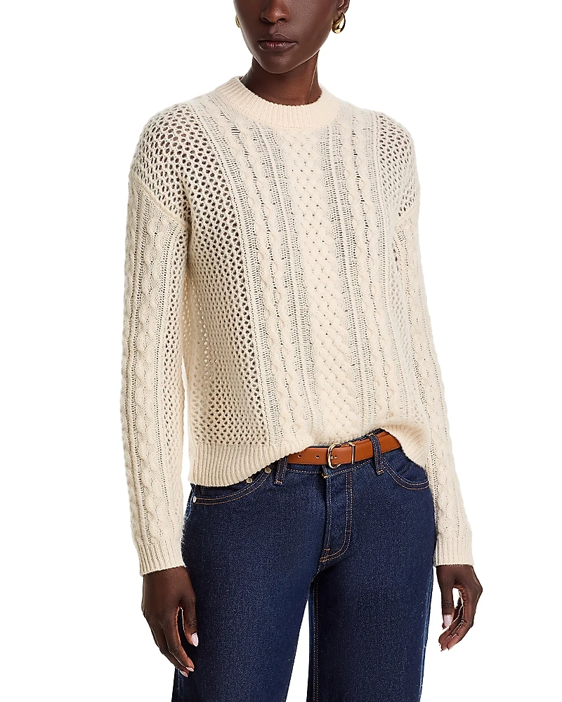 C by Bloomingdale's Cashmere Multi Cable Drop Shoulder Sweater - Exclusive