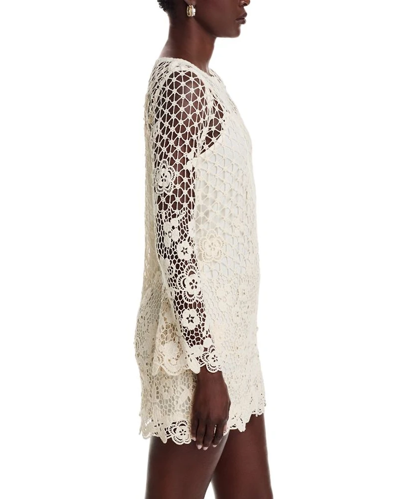 Crochet Boat Neck Bell Sleeve Dress - Exclusive