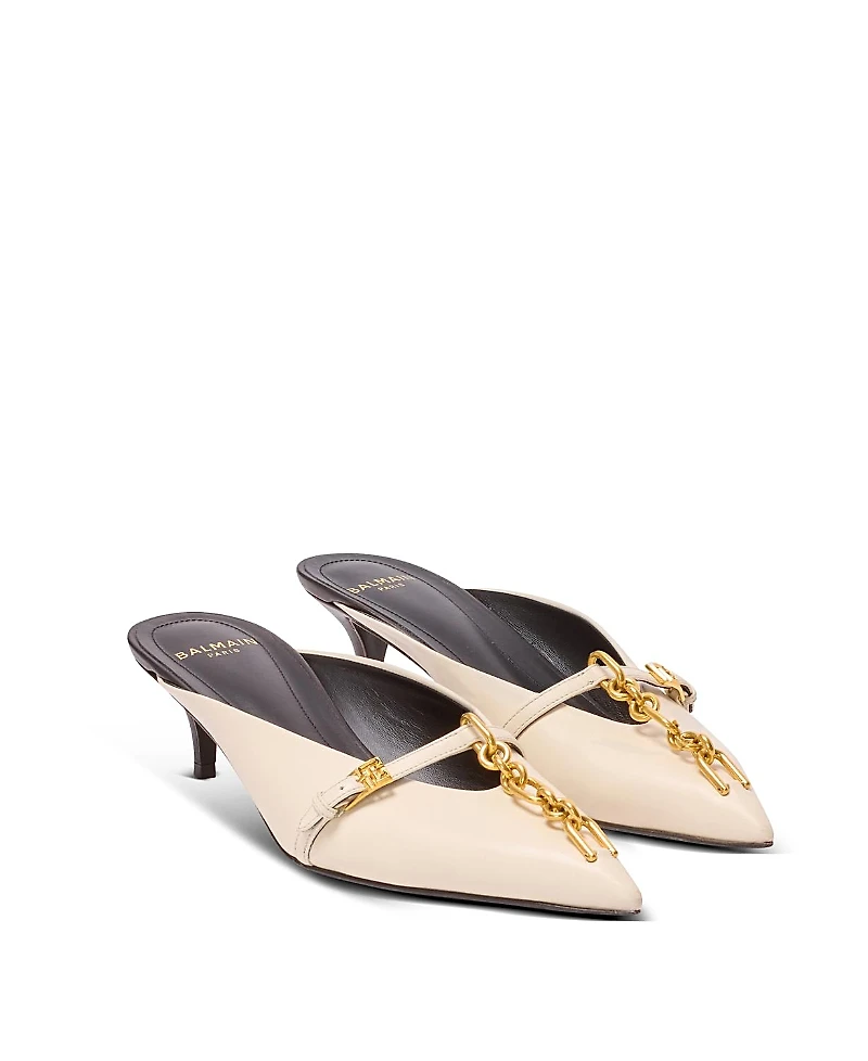 Balmain Women's Sync Leather Mules with Pointed Toe