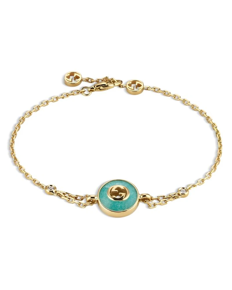 18K Yellow Gold Diamonds & Amazonite Interlocking Bracelet