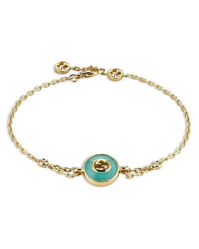 18K Yellow Gold Diamonds & Amazonite Interlocking Bracelet