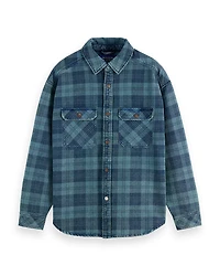 Regular Fit Washed Denim Check Shirt Jacket
